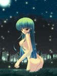  artist_request ass bangs breasts c.c. code_geass green_hair large_breasts long_hair night night_sky nude sky solo yellow_eyes 