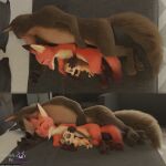 3_toes 3d_(artwork) 4_fingers absurd_res adult_(lore) animal_genitalia anthro barefoot bed bedroom big_ears black_nose blender_(artwork) brown_body brown_fur canid canine canis claws countershading digital_media_(artwork) disney ears_down english_text eyebrows eyes_closed feet feet_crossed fennec_fox fingers finnick_(zootopia) fluffy fluffy_tail fox fur furniture genitals gloves_(marking) group hand_on_head handpaw hi_res holding_finger lying male male/male mammal markings multiple_angles nick_wilde nude on_model on_side orange_body orange_fur overhead_view pawpads paws penis penis_tip pivoted_ears rasterraccoon red_fox retracted_sheath sheath short_male size_difference sleeping smile spooning tail tan_body tender text toes trio true_fox watermark wolf zootopia