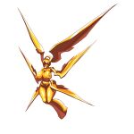  1girl absurdres advance_of_zeta breasts gold gundam head_wings highres huge_breasts low_wings metal_skin mold_(pixiv6616319) multiple_wings seraph short_hair solo tr-6_woundwort v-fin white_background winged_arms wings 