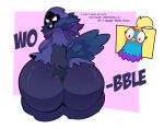 absurd_res accessory anthro avian beak being_watched big_butt bird black_body blush bodily_fluids breasts budge_(fortnite) budgerigar butt butt_grab corvid corvus_(fortnite) corvus_(genus) crow digital_media_(artwork) duo english_text epic_games eyelashes feathers female fortnite golden_bag_nero hand_in_ass hand_on_butt headband hi_res kerchief looking_at_another looking_at_viewer loriinae lost_my_keys mammal multicolored_body neckerchief neckwear open_mouth oscine parakeet parrot passerine purple_body purple_text raven scratching side_boob simple_background sweat tail tail_feathers text thick_thighs true_parrot wide_hips wings