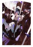  22kolink carousel collared_shirt highres looking_at_viewer mahoutsukai_no_yakusoku male_focus multiple_boys murr_hart necktie pants purple_hair shirt short_hair smile white_shirt 