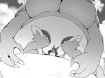  ambiguous_gender anthro big_breasts breasts canine chest_spike claws eyes_closed female fur kangaskhan larger_female lucario macro male mammal micro monochrome nintendo nipples open_mouth pok&eacute;mon pok&eacute;mon_(species) pouch size_difference smaller_male video_games ソリュウ 