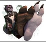anthro barefoot claws clothing dragon feet foot_focus footwear hair kredri looking_at_viewer male mythological_creature mythological_scalie mythology scalie smile socks soles solo suit toes