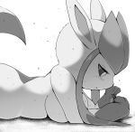  anthro canine chest_spike duo eeveelution female female_focus fur glaceon larger_female lucario macro male mammal micro micro_on_macro monochrome nintendo open_mouth pok&eacute;mon pok&eacute;mon_(species) simple_background size_difference smaller_male solo_focus sweat video_games white_background ソリュウ 
