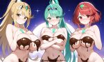  3girls aegis_elysium ai-generated blush breasts breasts_squeezed_together chest_jewel chocolate chocolate_on_body chocolate_on_breasts cleavage dress earrings elbow_gloves food food_on_body gem gloves grabbing_another&#039;s_breast green_eyes green_hair groping hair_ornament headpiece holding huge_breasts jewelry large_breasts long_hair looking_at_viewer multiple_girls mythra_(xenoblade) navel night nintendo nude patreon_username pneuma_(xenoblade) pyra_(xenoblade) red_eyes sky standing star_(sky) starry_sky swept_bangs thighhighs third-party_edit tiara trio_focus very_long_hair watermark wet xenoblade_chronicles_(series) xenoblade_chronicles_2 yellow_eyes 