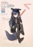  1girl absurdres animal_collar animal_ear_fluff animal_ears biohazard_symbol black_hair black_pantyhose black_shirt black_skirt black_tail cat_girl character_name collar collared_shirt dutch_flag english_commentary english_text fang feet flag full_body glitch gradient_background hair_ornament hand_up highres holding holding_leash jerry_wang leash long_hair long_sleeves necktie one_eye_closed open_mouth orange_necktie original pantyhose pleated_skirt shirt sidelocks simple_background sitting skin_fang skirt sleeves_past_wrists soles solo tail tearing_up tie_clip torn_clothes torn_pantyhose 