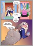 absurd_res anthro asmodeusdeus big_breasts big_butt bonnie_hopps breasts butt comic dialogue disney duo electronics embarrassed exposed_butt facetime female female/female hi_res judy_hopps lagomorph leporid mammal phone rabbit shoulder_wedgie speech_bubble wedgie zootopia