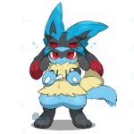 1:1 2d_animation ambiguous_gender animated anthro black_body black_clothing black_fur blue_body blue_clothing blue_fur blue_tail blush canid canine clothing costume feet frame_by_frame front_view fur fursuit generation_4_pokemon hoodie leg_markings mammal markings nintendo pokemon pokemon_(species) red_eyes riolu short_playtime signature simple_background socks_(marking) solo sparkles spikes standing tail tail_motion tailwag tontaro topwear watermark white_background yellow_clothing