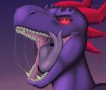 anthro anthro_pred bodily_fluids devourer_(razor_koopa) dragon dripping esophagus fangs goo_creature goo_dragon goo_drip hi_res horn larger_anthro larger_male larger_pred licking licking_lips licking_own_lips male male_pred mouth_shot muscular muscular_anthro muscular_male mythological_creature mythological_scalie mythology open_mouth purple_body purple_flesh red_eyes scalie setecema sharp_teeth size_difference slime soft_vore spiked_tail spikes spikes_(anatomy) tail teeth tongue tongue_out vore willing_pred