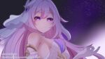  1girl breasts commentary corset diamond-shaped_pupils diamond_(shape) elysia_(herrscher_of_human:_ego)_(honkai_impact) elysia_(honkai_impact) english_commentary facebook_username gloves highres honkai_(series) honkai_impact_3rd long_hair looking_at_viewer mary_fate medium_breasts night night_sky pink_hair purple_eyes sideboob sky solo star_(sky) starry_sky symbol-shaped_pupils twitter_username upper_body veil very_long_hair web_address white_corset white_gloves white_veil 