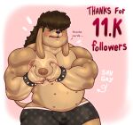 anthro black_hair boxers_(clothing) bracelet briefs brown_body brown_fur brutus_(hotdogsauau) canid canine canis clothing domestic_dog english_text fangs floppy_ears fur hair hi_res hotdogsauau jewelry male mammal mullet multi_nipple muscle_tone muscular muscular_anthro muscular_male musculegut nipples open_mouth pecs spiked_bracelet spikes tan_body tan_fur teeth text underwear