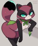 anthro biped black_body black_fur black_tail blue_eyes blush breasts canid canine cartoon_network closed_smile featureless_breasts female fur hi_res kyurisawa looking_at_viewer mammal mao_mao:_heroes_of_pure_heart medium_breasts mouth_closed multicolored_body multicolored_fur multicolored_tail raccoon_dog red_body red_fur red_tail simple_background slightly_chubby slightly_chubby_anthro slightly_chubby_female smile solo standing tail tanuki tanya_keys thick_thighs white_body white_fur wide_hips