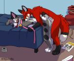absurd_res ambiguous_gender andromorph anthro australian_shepherd ball_gag bdsm bell bell_collar bent_over bite bodily_fluids bondage bound canid canine canis collar cum cum_inside dexter_(leopardjacks) domestic_dog domination/submission duo forest_(laterios) fox gag gagged genital_fluids herding_dog hi_res intersex intersex/male kidnapping knot leash leash_pull male mammal pastoral_dog petplay restraints roleplay rope rope_bondage sheepdog skylardoodles tape