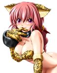  animal_ears bell bottomless breasts caryo cat_ears cleavage collar dark_chronicle elbow_gloves gloves large_breasts monica_(dark_chronicle) purple_eyes red_hair smile solo 