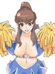  amemiya_sayaka breasts brown_eyes brown_hair cheerleader elbow_gloves gloves large_breasts long_hair michael midriff no_bra open_clothes open_mouth open_shirt osu!_tatakae!_ouendan ouendan pom_poms ponytail shirt skirt solo 