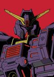  absurdres commentary english_commentary gundam gundam_zz highres looking_at_viewer mecha mecha_focus mobile_suit neo_zeon no_humans psycho_gundam_mk_ii red_background red_eyes robot science_fiction simple_background upper_body v-fin voxiela zeta_gundam 