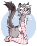 2025 absurd_res anthro arm_warmers armwear blue_eyes butt clothed clothing digital_media_(artwork) dipstick_ears dipstick_tail dipstick_toes domestic_cat ear_markings egyptian_mau eyewear felid feline felis femboy fur glasses grey_body hair heart_symbol hi_res kitafoxi kneeling kneeling_on_ground leg_warmers legwear looking_at_viewer male mammal markings mostly_nude mostly_nude_anthro mostly_nude_male multicolored_ears nixuelle pattern_armwear pattern_clothing pattern_legwear pawpads paws pink_nose pink_stripes pinup pose raised_tail simple_background smile solo spots spotted_markings stockings striped_armwear striped_clothing striped_legwear stripes tail tail_markings thigh_highs tuft
