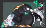 absurd_res anthro anus archangel_(destiny) balls big_balls big_butt butt canid canine christomwow clothing destiny_(video_game) destiny_2 dialogue footwear genital_raphe genitals glowing glowing_anus glowing_paws heart_symbol hi_res high_heels huge_butt looking_at_viewer lying machine male mammal on_side paws perineal_raphe perineum presenting presenting_hindquarters raphe_(anatomy) robot screen screen_face scrotal_raphe shoes smile smirk solo spread_butt spreading thick_thighs