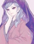  1girl aqua_hair beta_(inazuma_eleven) black_veil inazuma_eleven_(series) inazuma_eleven_go japanese_clothes kimono parted_lips purple_eyes red_kimono smile solo suzuakks upper_body veil 
