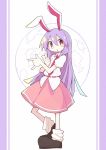  1girl \m/ animal_ears asameshi black_footwear blush_stickers bright_pupils bunny_ears full_body full_moon highres long_hair looking_at_viewer loose_socks moon necktie open_mouth pink_skirt pointing pointing_at_viewer purple_hair red_eyes red_neckwear reisen_udongein_inaba shirt shoes short_sleeves skirt solo touhou tsuki_ni_kawatte_oshioki_yo v-shaped_eyebrows white_background white_legwear white_pupils white_shirt 