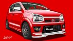  absurdres car ground_vehicle highres motor_vehicle no_humans original red_background signature solo suzuki_(company) suzuki_alto vehicle_focus yuh_7929 