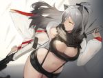  animal_ears arknights gun jam_(nandade) long_hair navel ponytail schwarz_(arknights) shorts weapon 