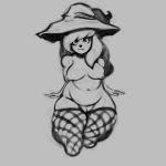  1:1 absurd_res anthro areola awful_lad breasts canid canine canis caroline_(awful_lad) clothing domestic_dog female fishnet fishnet_legwear genitals hat headgear headwear hi_res legwear mammal monochrome nipples nude pussy simple_background small_breasts smile solo thick_thighs thigh_highs witch_hat 