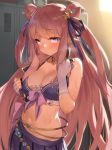  1girl 92m bangs bare_shoulders blush breasts choker cleavage collarbone fingerless_gloves gloves hair_ornament hair_ribbon hair_rings hatsune_(princess_connect!) highres large_breasts locker locker_room long_hair looking_at_viewer navel pink_hair pointy_ears princess_connect! princess_connect!_re:dive purple_eyes ribbon sidelocks star_(symbol) star_choker star_hair_ornament sweat two_side_up white_gloves 