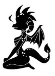  alpha_channel anthro bat_wings black_body curved_horn dragon female fire friendship_is_magic hasbro horn membrane_(anatomy) membranous_wings monochrome my_little_pony princess_ember_(mlp) reptile scales scalie simple_background sitting smile solo spikes timmy_22222001 transparent_background wings 