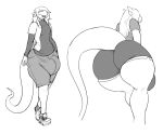  anthro big_butt bulge butt clothed clothing girly hi_res huge_butt kalnareff kalnareff_(character) male monochrome scalie simple_background solo wide_hips 