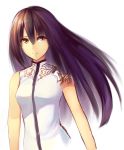  1girl breasts china_dress chinese_clothes closed_mouth dress floating_hair highres kotoribako long_hair looking_at_viewer medium_breasts mole mole_under_eye original purple_eyes purple_hair simple_background solo upper_body white_background white_dress 