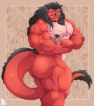  2019 abs abstract_background absurd_res anthro asian_mythology barazoku big_biceps big_butt big_muscles big_pecs body_hair butt chest_hair deltoids dragon east_asian_mythology eastern_dragon eyewear flexing glasses hair hi_res horn looking_at_viewer male muscular muscular_anthro muscular_male mythology nipples nude pecs quads reptile scalie simple_background sin_(varanis_ridari) smile solo soulpatch standing thick_thighs tylerstark vein veiny_muscles 