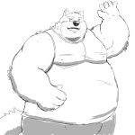  1:1 2020 absurd_res anthro belly bottomwear canid canine canis clothing domestic_dog hi_res humanoid_hands kemono kumajjjj male mammal monochrome overweight overweight_male pants shirt simple_background solo topwear white_background 