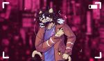  2020 absurd_res anthro brown_hair clothed clothing felid fully_clothed fur hair headphones hi_res hikari_mikazuki hoss_(password) humanoid_hands lion listening_to_music looking_at_viewer male mammal music_player orange_jacket pantherine password_(grizz) purple_clothing purple_shirt purple_topwear shirt smile solo standing topwear yellow_body yellow_fur 