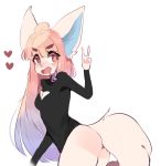  &lt;3 &lt;3_eyes 2019 ahoge anthro asami_(squiidwave) black_clothing black_sweater black_topwear blue_inner_ear blush bottomless breasts butt cleavage cleavage_cutout clothed clothing digital_media_(artwork) female fredek666 gesture hair hi_res long_sleeves looking_at_viewer looking_back mammal open_mouth orange_eyes pink_hair portrait rear_view simple_background solo standing sweater three-quarter_portrait topwear v_sign white_background 