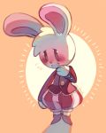  2019 anthro black_nose blush clothed clothing embarrassed footwear lagomorph leporid male mammal open_mouth rabbit shoes simple_background smile solo sony-shock standing white_body wide_hips yellow_background 