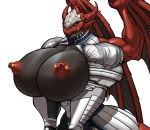  anthro big_breasts breasts clothing dragon exeter female hi_res huge_breasts membrane_(anatomy) membranous_wings muscular muscular_female nipple_piercing nipples piercing r2roh red_body simple_background white_background wide_hips wings 