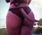 anthro beach bubble_butt butt canid canine canis cartoon_network clothing courage_(character) courage_the_cowardly_dog courage_the_cowardly_dog_(character) domestic_dog edit fem girly hair hi_res kiloart male mammal panties photo_manipulation purple_hair seaside solo underwear vacation 
