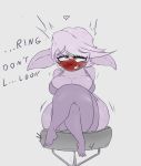  &lt;3 ahegao big_breasts blush bottomless breasts cleavage clothed clothing crossed_legs dialogue female furniture hi_res huarbodraw league_of_legends legwear looking_pleasured not_furry riot_games short_stack simple_background sitting solo stool thick_thighs thigh_highs tristana_(lol) video_games white_background yordle 