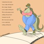  1:1 anthro barefoot big_breasts breasts clothed clothing english_text feet female hi_res huge_breasts margret_stalizburg reptile scalie snake soles solo text toes wide_hips zp92 