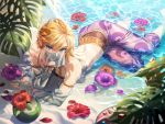  all_male barefoot beach blonde_hair blue_eyes drink flowers leaves link_(zelda) male mask ninto pointed_ears see_through shade short_hair the_legend_of_zelda water 
