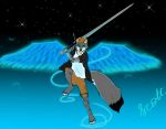  anthro canid canine canis cotex coyote cybernetic_arm cybernetics cyborg dengarie glowing glowing_eyes glowing_wings hi_res hybrid machine male mammal melee_weapon scott spirit sword weapon wings 