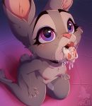 after_fellatio after_oral after_sex anthro bodily_fluids breasts conditional_dnp cum cum_in_mouth cum_inside disney erect_nipples female genital_fluids judy_hopps kneeling lagomorph leporid looking_up mammal nipples nude purple_eyes rabbit simple_background solo xnirox zootopia 
