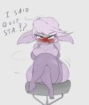  big_breasts blush bottomless breasts cleavage clothed clothing crossed_legs dialogue female furniture hi_res huarbodraw league_of_legends legwear looking_pleasured not_furry riot_games short_stack simple_background sitting solo stool thick_thighs thigh_highs tristana_(lol) video_games white_background yordle 