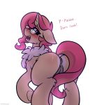  absurd_res anus blush chest_tuft embarrassed equid equine eyewear female feral genitals glasses hair hasbro hi_res horn mammal mane my_little_pony open_mouth pink_mane pussy simple_background solo tan_hair tuft unicorn white_background whitepone 