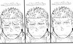  1boy blush closed_mouth expressions facial_hair greyscale halo looking_at_viewer male_focus monochrome stubble sweatdrop tokyo_houkago_summoners upper_body zabaniya_(tokyo_houkago_summoners) zabaniyan 