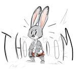  anthro barefoot bottomwear clothed clothing disney fully_clothed fur grey_body grey_fur hi_res judy_hopps lagomorph leporid mammal nobby_(artist) rabbit shirt shorts simple_background smile solo standing tank_top topwear vertical_bar_eyes white_background zootopia 