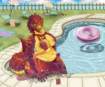  anthro avezola banana beverage breasts clothing coconut drupe_(fruit) eris_(therebemonsters) female floatie food fruit plant reptile scalie snake solo swimming_pool swimwear umbrella viper 