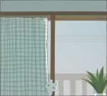  ayu_(mog) blush bunny curtains looking_at_viewer no_humans original peeking_out plant potted_plant solo transparent_background 