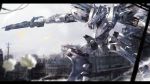  aiming armored_core armored_core:_for_answer blurry blurry_background blurry_foreground cable city cityscape clear_sky copyright_name english_commentary fighting_stance flower full_body gun holding holding_gun holding_weapon leaning_forward looking_away mecha mono_(jdaj) no_humans outstretched_arms rifle smoke smoking_gun utility_pole weapon white_glint 